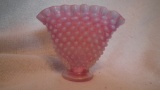 Pink opalescent vase, hobnail pattern, unmarked Fenton, 4”H x 4.5”W