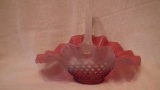 Cranberry opalescent open basket