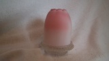 Pink top with clear bottom fairy lamp, has original price tag, unmarked Fenton, 5.25”H x 4”W