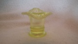 Yellow opalescent toothpick holder, crimped top, 1 7/8”H x 2”W