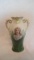 Green, white, & gold 2 handled vase,