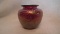 Spittoon, raspberry carnival with white swirl design, signed Crider 1983, 3”H x 3.75”W