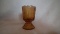 Toothpick holder, amber opalescent, daisy & vine pattern, crimped top, marked Fenton, 3.5”x2 3/8”