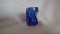 Toothpick holder, blue carnival, indented design, marked Gibson 1984, 2.25”x1.75”