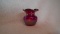 Spittoon toothpick holder, red iridescent, scalloped top edge, marked Gibson 1989, 2 1/8”x2.25”