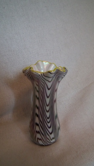 Vase, white with purple wavy lines design