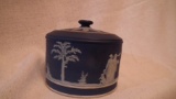 Blue & white covered powder/trinket jar with lid,