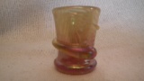 Snake toothpick holder, gold to mauve with white swirl design, signed Crider 2009, 1”H x 1 7/8”W