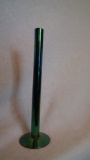 Vase, peacock blue/green, tall, signed TC (no date), 10”H x 2.75”W