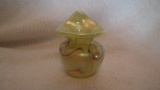 Toothpick holder, yellow/green iridescent