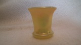 Toothpick holder, gold iridescent with white top, signed Terry Crider 1984, 2.25”H x 2 1/8”W