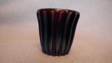 Toothpick holder, blue/purple carnival, line texture sides, signed Crider 1989, 2”x2”