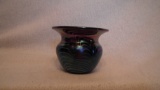 Spittoon, blue carnival with swirly lines, signed Terry Crider 1991(?), 3”x3.75”