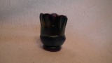 Toothpick holder, carnival, crimped top, signed Terry Crider (no date), 2.5”x2”