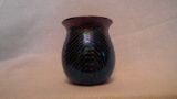 Vase, carnival with white drapery lines, signed Terry Crider 1999, 4”x3.75”