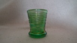 Toothpick holder, green iridescent with green threads, signed Terry Crider 1984, 2.25”x1.75”