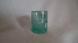 Toothpick holder, green opalescent, cut design at bottom half, unmarked, 2 1/8”x1 7/8”