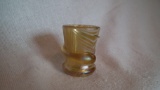 Snake toothpick holder, gold with white feathery lines, signed Crider 2000, 2.25”x2”