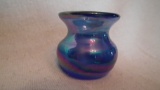 Spittoon toothpick holder, clear blue iridescent, marked Gibson 1984 , 2 1/8”x2 3/8”