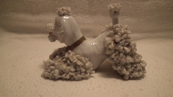 White Fr poodle, china w/ sticker hand painted royal Japan, 1940s