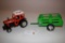 Buddy L red tractor with 2-wheel trailer
