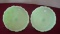 Fenton, green set of candle stick holders, lily pad, marked Fenton, 3” x 5”