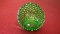 Fenton, medium green hobnail ash tray, tilted opening, marked Fenton, air bubble inside glass in the