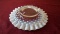 Fenton, clear & white hobnail small dish with crimped edge, unmarked, 1” x 5 3/4”