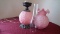 Fenton, pink satin lamp, poppy, 24” tall all together; BEAUTIFUL LAMP; brass base L & L WMC 8” wide;