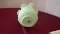 Fenton, lime green poppy vase, crimped top, gold Fenton sticker, 7 1/2” x 6”