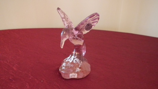 Fenton, “Hope” pink hummingbird, marked Longaberger 2008, signed D. Robertson 2008, silver Fenton st