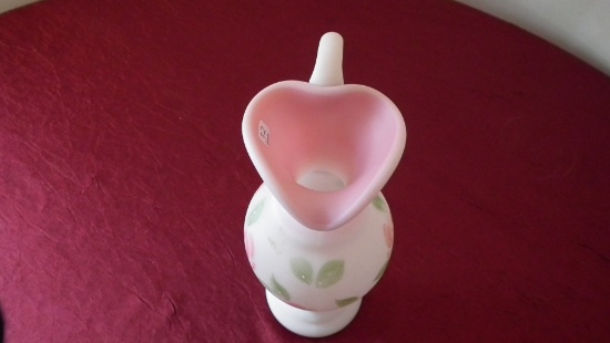 Fenton, hand painted roses pitcher, top looks like a heart, hand painted D. Barlonic GSE, signed Nan