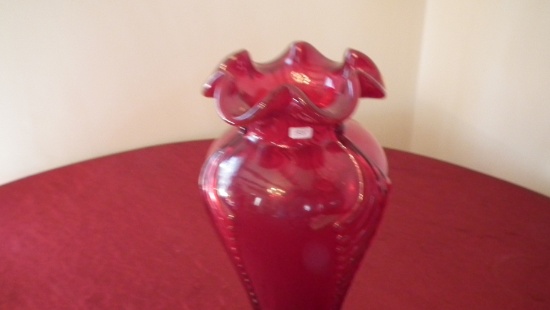 Fenton, red vase, marked Fenton, 11” x 5”