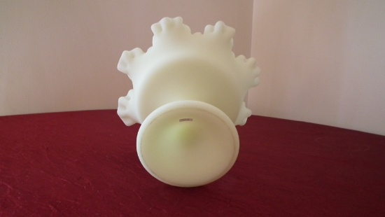 Fenton, custard candy dish on pedestal, crimped top, unmarked, 6” x 8”