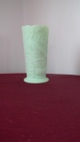 Fenton, lime, peacock & dogwood vase, marked Fenton, 7 3/4” x 3 5/8”