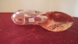 Fenton, light pink clear shoe with roses, marked Fenton, 3” x 5 1/2”