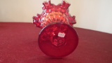 Fenton, red candy dish on pedestal, unmarked, 6” x 5”