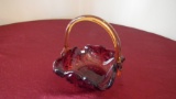 Red handled basket/candy dish (appears orange & yellow when held up to the light), gold handle, unma