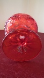 Ruby red thistle candy dish, unmarked, 6 ½” x 6”