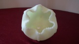 Fenton custard 3 footed candy dish/rose bowl with scalloped top, curtain design, 4” x 5”