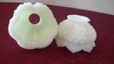 Fenton, custard 2 piece hobnail fairy lamp, gold Fenton sticker, marked Fenton, 4 1/2” x 3”