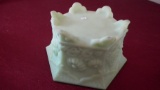 Fenton, light green 6 sided 6 footed planter (?) with various flowers, marked Fenton, 4 1/4” x 7 ½”