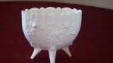 Fenton, white 4 legged vase/planter with roses, unmarked, 4 ½” x 5”