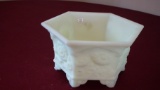 Fenton, custard 6 footed planter with different flowers, marked Fenton, 4” x 6 1/2”