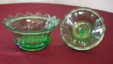 Fenton, clear green covered candy dish, unmarked, 6” x 7”