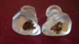 Fenton, clear pair of praying children, gold Fenton sticker on both, marked Fenton on bottom, 4” x 1