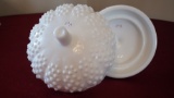 Fenton, white hobnail double candle stick holder, unmarked, 9 1/2” x 6”