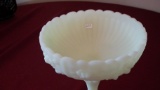 Fenton, light custard pedastal candy dish, apple blossoms, marked Fenton, 7 1/2” x 6”