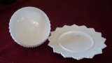 Fenton, 2 piece white hobnail butter dish, unmarked, 8” x 5”