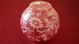 Fenton, cranberry opalescent rose bowl with crimped top, daisy & fern, unmarked, 4” x 4 1/2”